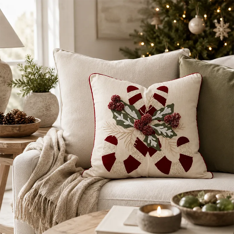 candy cane holiday pillow