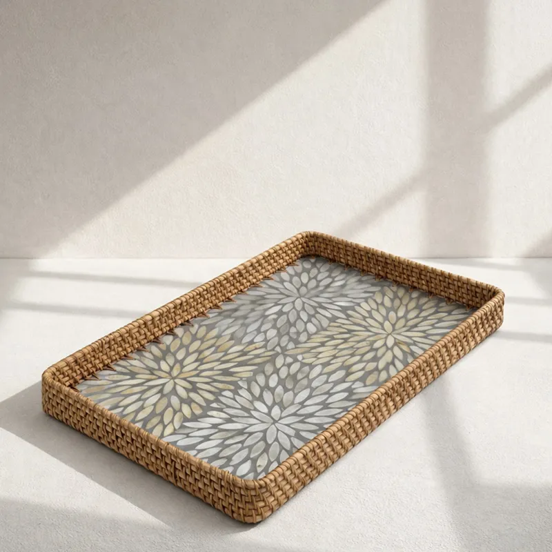 coralia round rattan shell tray