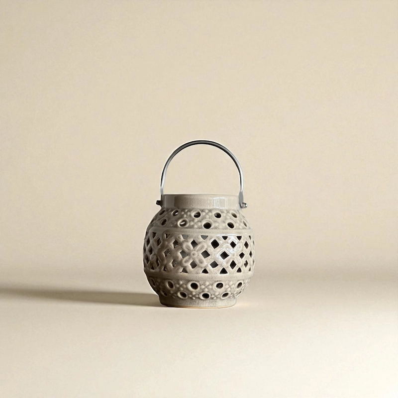 Lusora – Portuguese Ceramic Lantern with Steel Handle